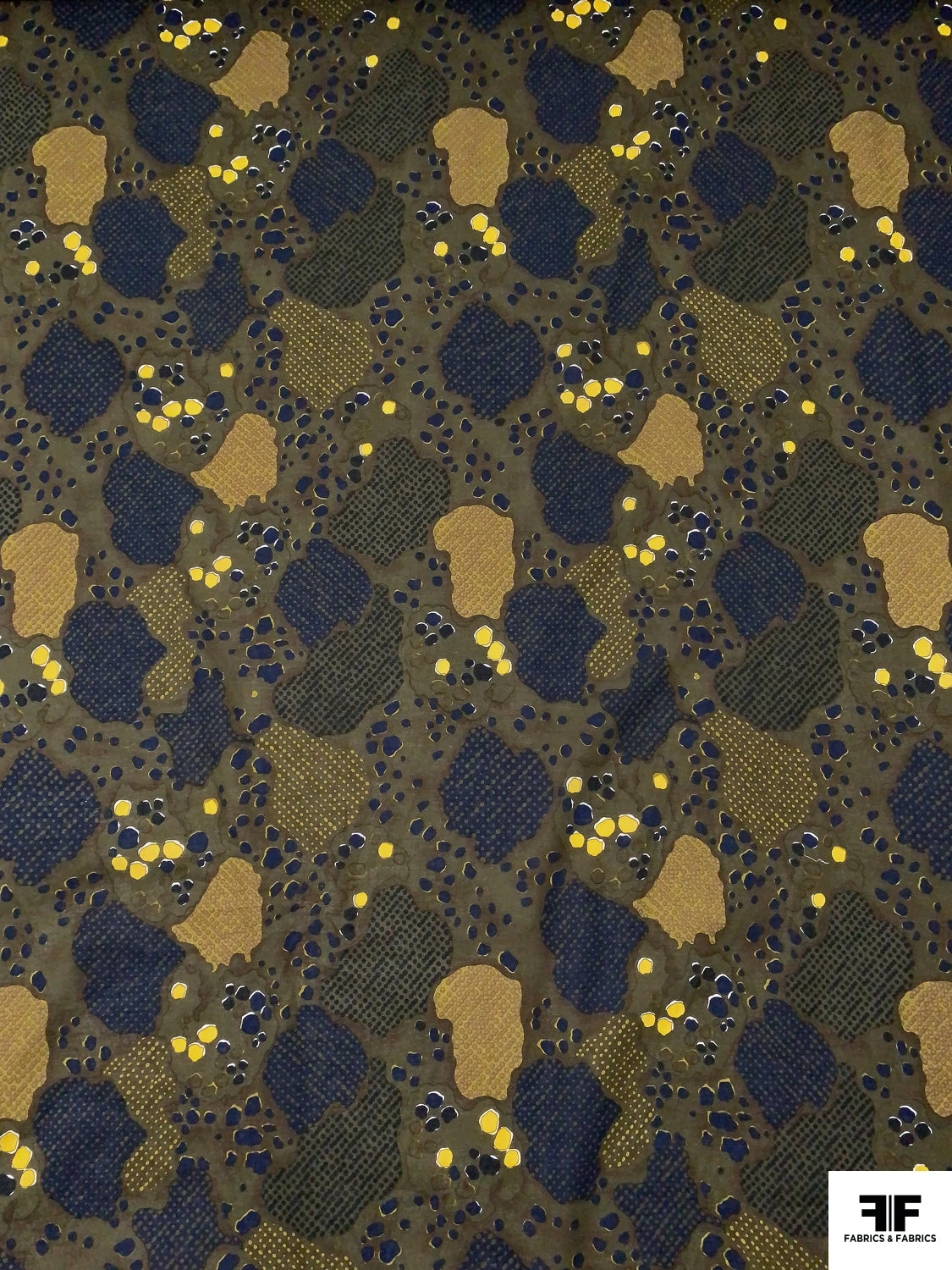 Abstract Block Printed Cotton Lawn - Army Green / Navy / Olive / Yellow 3 Abstract Block Printed Cotton Lawn - Army Green / Navy / Olive / Yellow