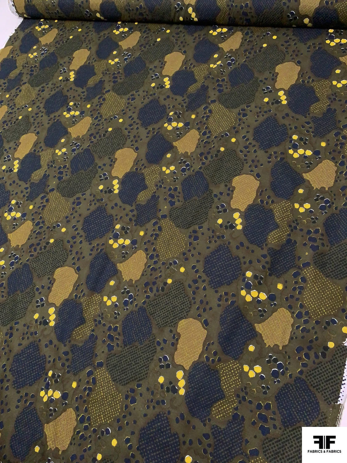 Abstract Block Printed Cotton Lawn - Army Green / Navy / Olive / Yellow 9 Abstract Block Printed Cotton Lawn - Army Green / Navy / Olive / Yellow - Image 7