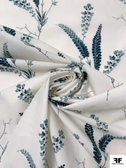 Stalk Floral Printed Fine Cotton Lawn - White / Dusty Seafoam / Midnight Teal -Fabrics And Fabrics Store 19272 2 fe0ec415 c462 414e 876d 5d18aa314857
