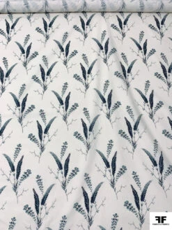 Stalk Floral Printed Fine Cotton Lawn - White / Dusty Seafoam / Midnight Teal