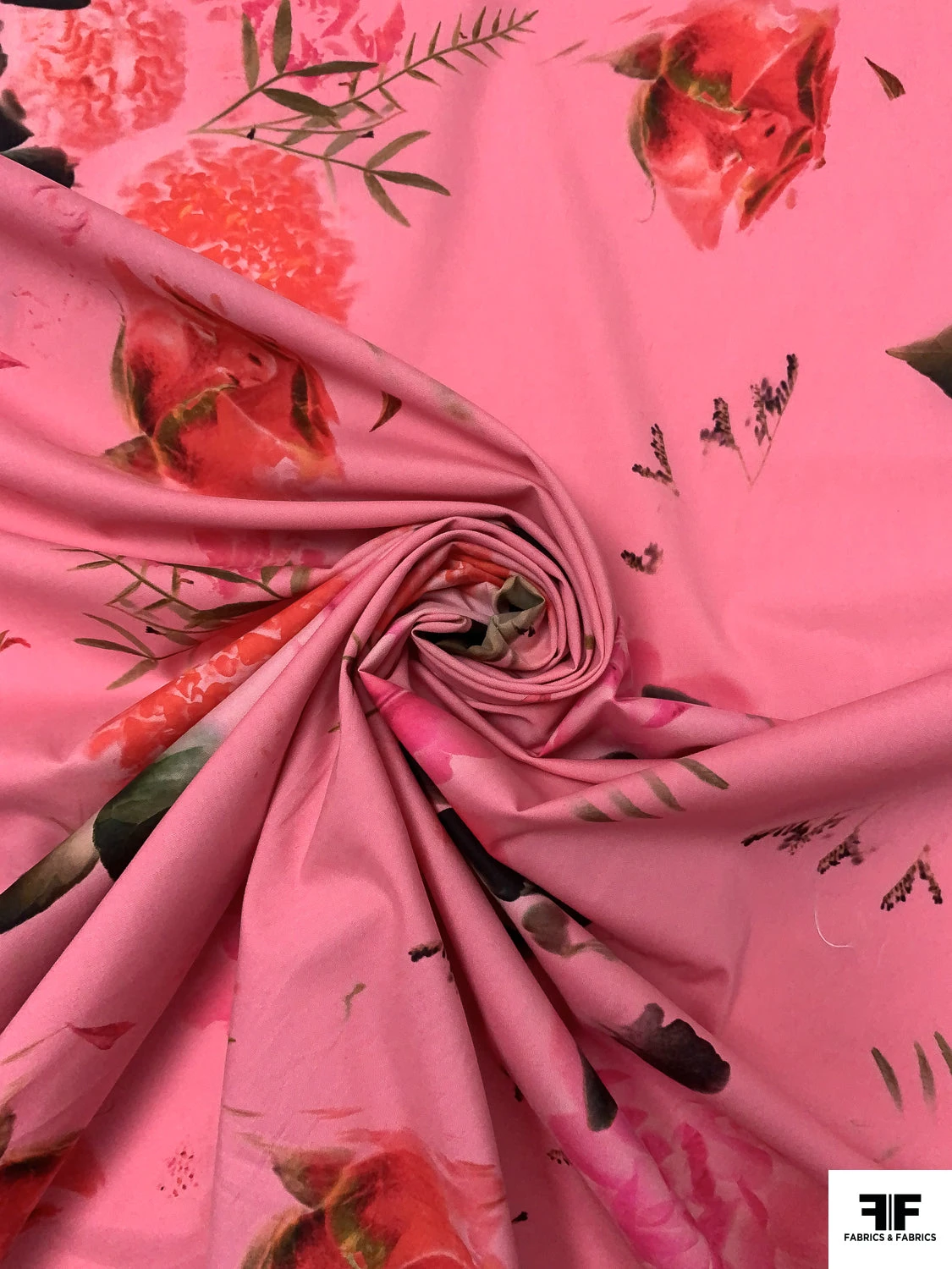 Floral Printed Stretch Cotton Lawn - Watermelon Pink / Red / Green 4 Floral Printed Stretch Cotton Lawn - Watermelon Pink / Red / Green - Image 2