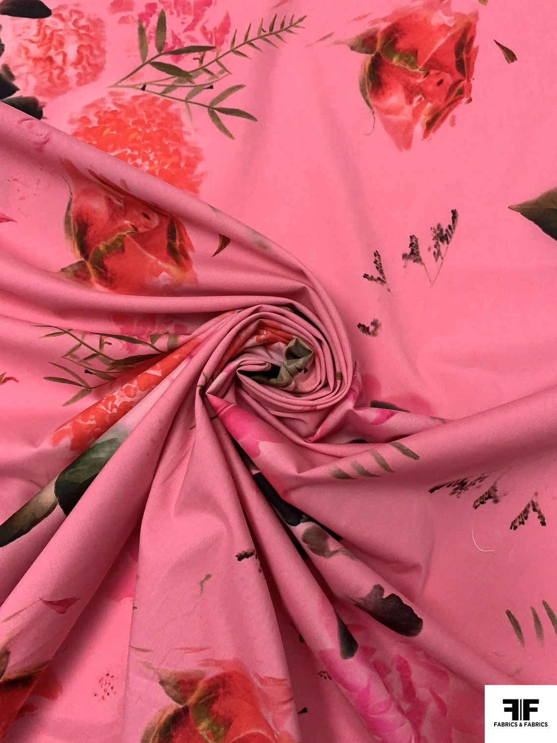 Floral Printed Stretch Cotton Lawn - Watermelon Pink / Red / Green 5 Floral Printed Stretch Cotton Lawn - Watermelon Pink / Red / Green - Image 3