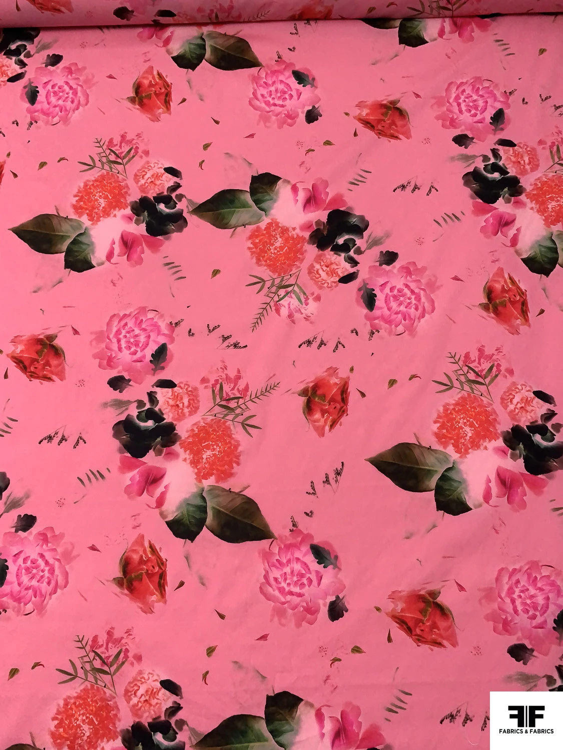 Floral Printed Stretch Cotton Lawn - Watermelon Pink / Red / Green 3 Floral Printed Stretch Cotton Lawn - Watermelon Pink / Red / Green