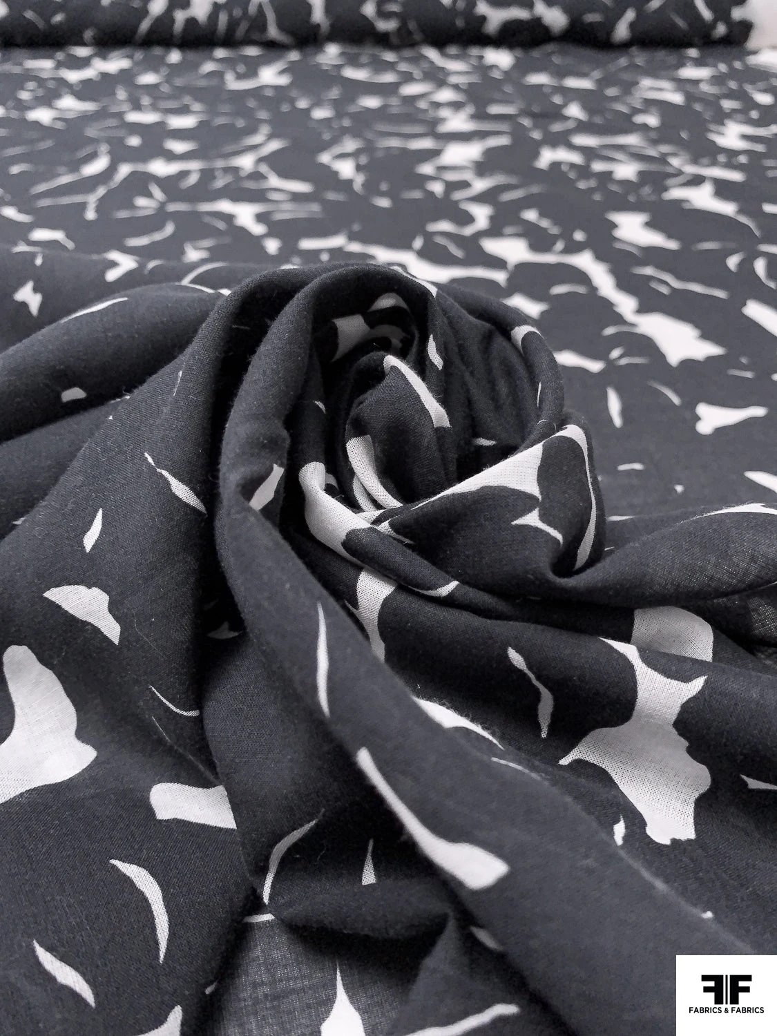 Floral Silhouette Printed Cotton Voile - Black / White 6 Floral Silhouette Printed Cotton Voile - Black / White - Image 4