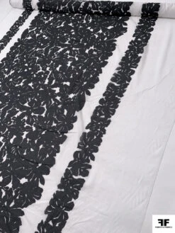 Floral Silhouette Printed Cotton Voile - Black / White