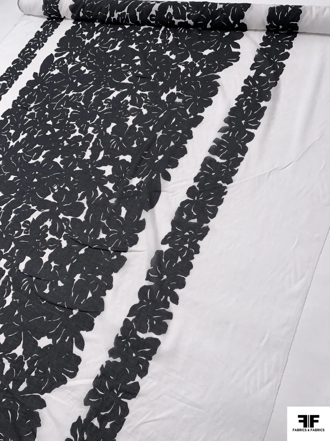 Floral Silhouette Printed Cotton Voile - Black / White 3 Floral Silhouette Printed Cotton Voile - Black / White