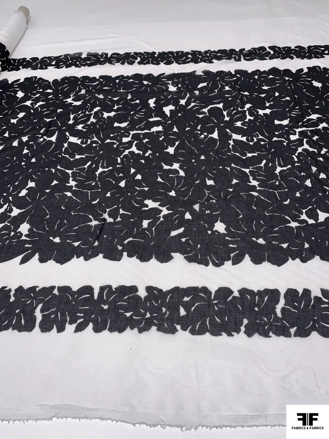 Floral Silhouette Printed Cotton Voile - Black / White 11 Floral Silhouette Printed Cotton Voile - Black / White - Image 9