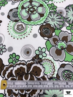 Jovial Floral Printed Stretch Fine Cotton Twill-Sateen - Greens / Brown / Grey / White -Fabrics And Fabrics Store 19280 5 b903b8f2 011a 486d 98eb 99506ca755c9