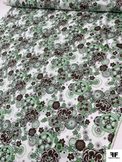 Jovial Floral Printed Stretch Fine Cotton Twill-Sateen - Greens / Brown / Grey / White -Fabrics And Fabrics Store 19280 7 e5f59849 698b 44ef a34a 88ba54468d52