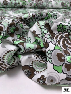 Jovial Floral Printed Stretch Fine Cotton Twill-Sateen - Greens / Brown / Grey / White -Fabrics And Fabrics Store 19280 9 6263a237 af7d 41a6 853c 0cedc605e3e6
