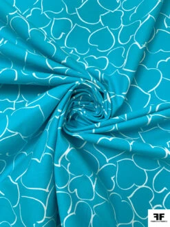 Made In Switzerland Hearts Printed Stretch Cotton Twill - Turquoise / White