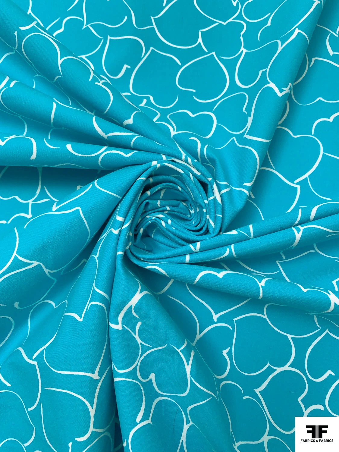 Made In Switzerland Hearts Printed Stretch Cotton Twill - Turquoise / White 5 Made In Switzerland Hearts Printed Stretch Cotton Twill - Turquoise / White - Image 3