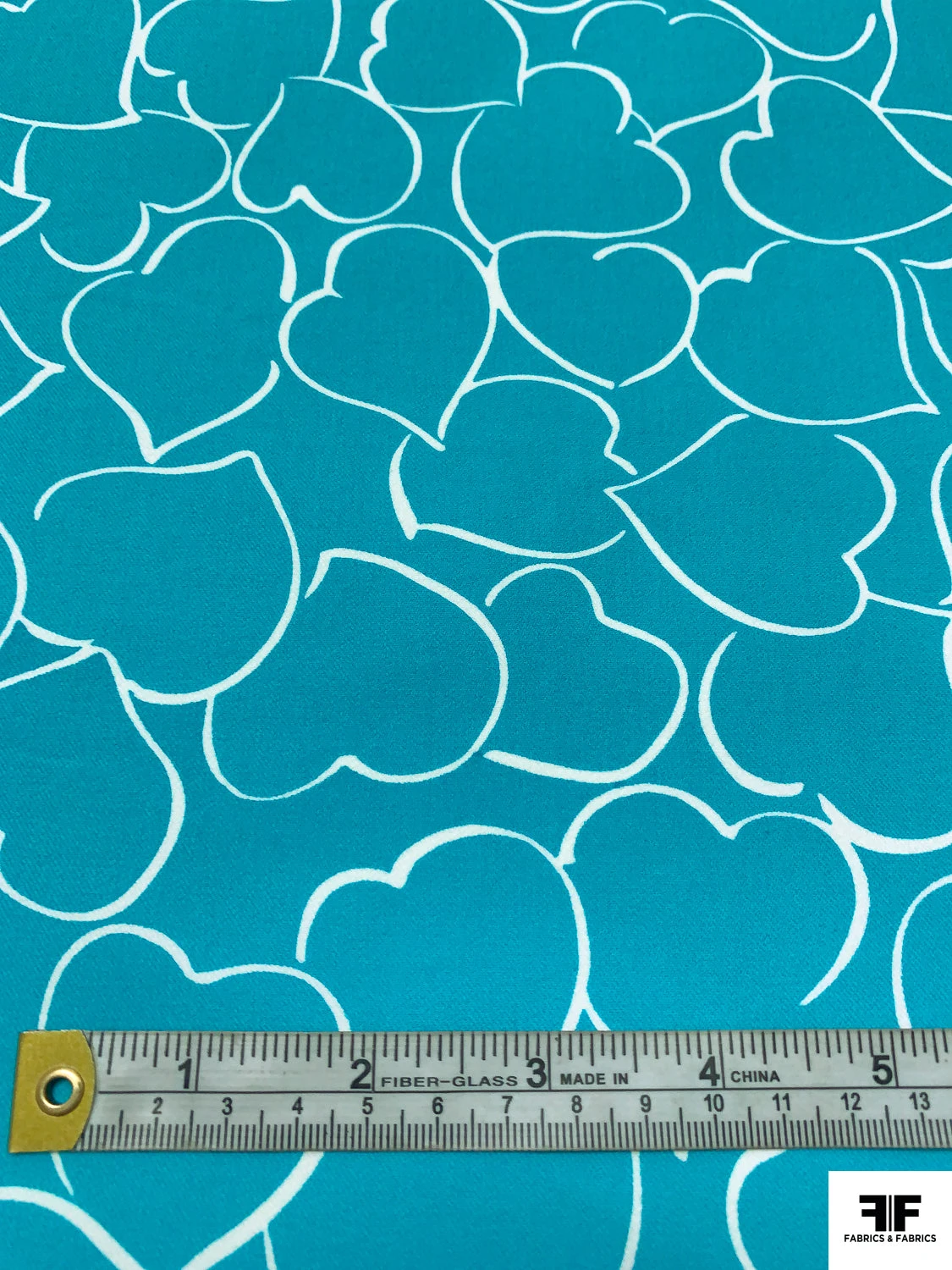 Made In Switzerland Hearts Printed Stretch Cotton Twill - Turquoise / White 4 Made In Switzerland Hearts Printed Stretch Cotton Twill - Turquoise / White - Image 2