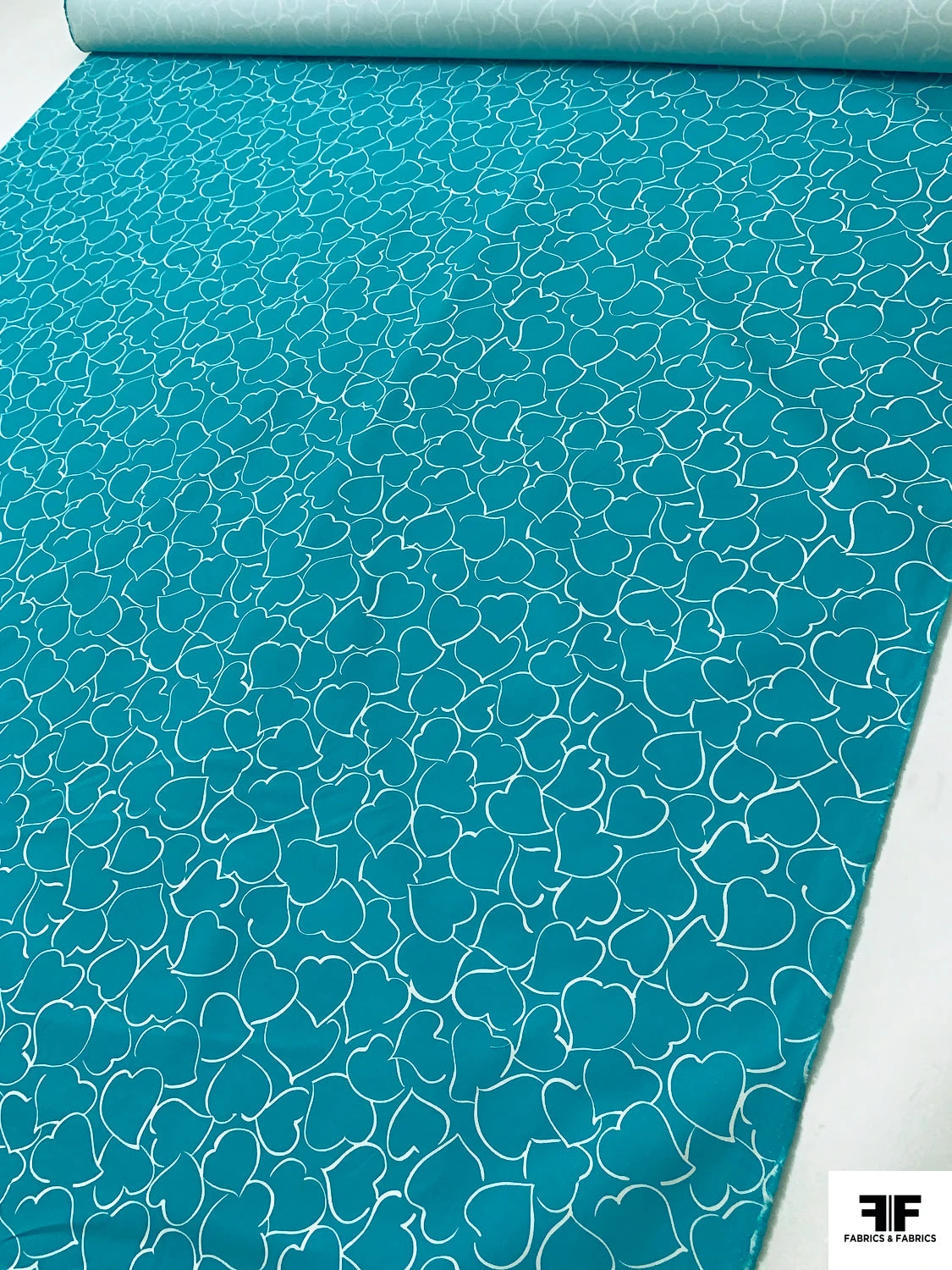 Made In Switzerland Hearts Printed Stretch Cotton Twill - Turquoise / White 9 Made In Switzerland Hearts Printed Stretch Cotton Twill - Turquoise / White - Image 7