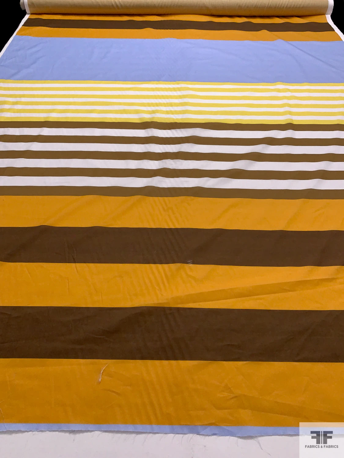 Italian Horizontal Striped Printed Fine Brushed Cotton Lawn Panel - Yellow / Turmeric / Brown / Light Blue / White 6 Italian Horizontal Striped Printed Fine Brushed Cotton Lawn Panel - Yellow / Turmeric / Brown / Light Blue / White - Image 4