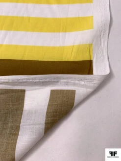 Italian Horizontal Striped Printed Fine Brushed Cotton Lawn Panel - Yellow / Turmeric / Brown / Light Blue / White 17 Italian Horizontal Striped Printed Fine Brushed Cotton Lawn Panel - Yellow / Turmeric / Brown / Light Blue / White -Fabrics And Fabrics Store 19288 4