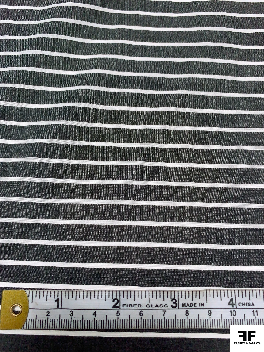 Italian Horizontal Striped Yarn-Dyed Cotton-Silk Shirting - Soft Black / White 8 Italian Horizontal Striped Yarn-Dyed Cotton-Silk Shirting - Soft Black / White - Image 6