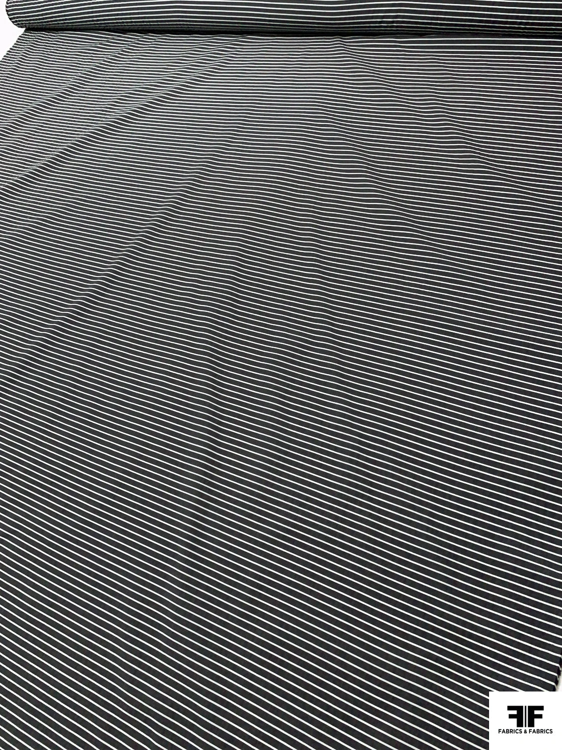 Italian Horizontal Striped Yarn-Dyed Cotton-Silk Shirting - Soft Black / White 10 Italian Horizontal Striped Yarn-Dyed Cotton-Silk Shirting - Soft Black / White - Image 8