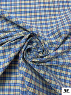 Plaid Yarn-Dyed Stretch Cotton Shirting - Blue / Yellow / Red / White
