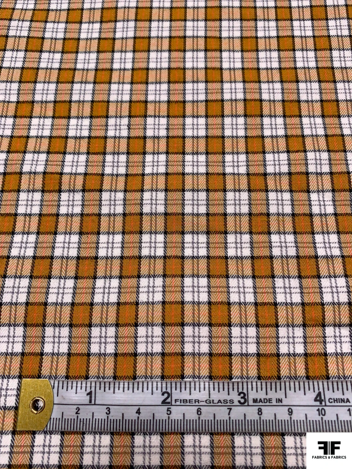 Plaid Yarn-Dyed Flannel Feel Cotton Shirting - Ochre / Black / White / Peach 4 Plaid Yarn-Dyed Flannel Feel Cotton Shirting - Ochre / Black / White / Peach - Image 2