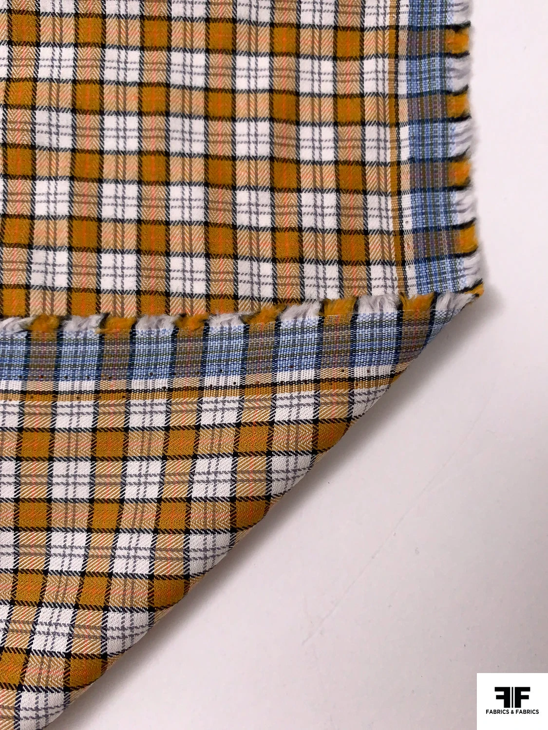 Plaid Yarn-Dyed Flannel Feel Cotton Shirting - Ochre / Black / White / Peach 8 Plaid Yarn-Dyed Flannel Feel Cotton Shirting - Ochre / Black / White / Peach - Image 6