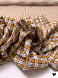 Plaid Yarn-Dyed Flannel Feel Cotton Shirting - Ochre / Black / White / Peach 19 Plaid Yarn-Dyed Flannel Feel Cotton Shirting - Ochre / Black / White / Peach -Fabrics And Fabrics Store 19295 9