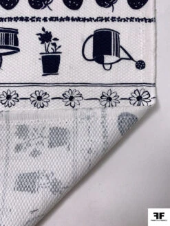 Garden Theme Striped Printed Birds Eye Cotton Pique - Navy / White -Fabrics And Fabrics Store 19296 7