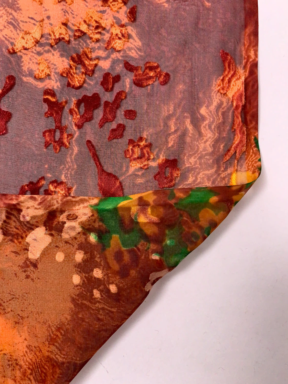 Abstract Printed Burnout Silk Blend Chiffon - Dusty Orange / Maroon / Green / Yellow 8 Abstract Printed Burnout Silk Blend Chiffon - Dusty Orange / Maroon / Green / Yellow - Image 6