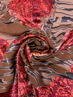 Paisley And Animal Pattern Printed Burnout Silk Blend Chiffon - Brown / Black / Raspberry Red / Peach