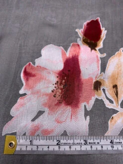 Floral Printed Burnout Silk Blend Chiffon - Cranberry / Black / Brown -Fabrics And Fabrics Store 19338 6