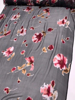 Floral Printed Burnout Silk Blend Chiffon - Cranberry / Black / Brown -Fabrics And Fabrics Store 19338 8