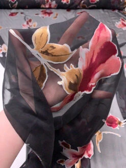 Floral Printed Burnout Silk Blend Chiffon - Cranberry / Black / Brown -Fabrics And Fabrics Store 19338 9