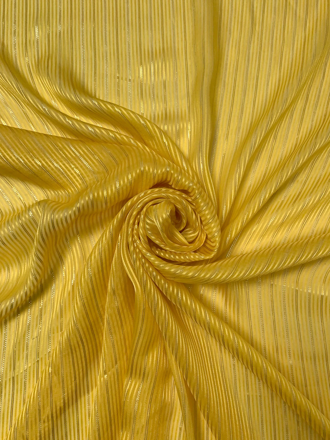 Satin Striped Silk Chiffon With Lurex Pinstripes - Bright Yellow / Gold / Silver 4 Satin Striped Silk Chiffon With Lurex Pinstripes - Bright Yellow / Gold / Silver - Image 2