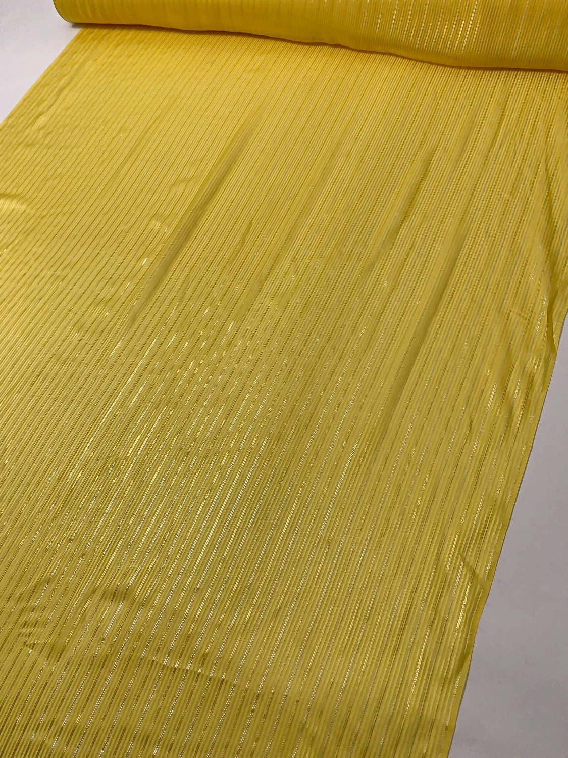 Satin Striped Silk Chiffon With Lurex Pinstripes - Bright Yellow / Gold / Silver 9 Satin Striped Silk Chiffon With Lurex Pinstripes - Bright Yellow / Gold / Silver - Image 7