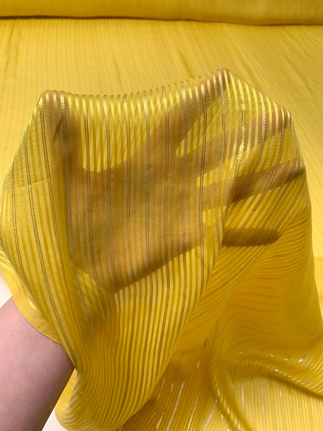 Satin Striped Silk Chiffon With Lurex Pinstripes - Bright Yellow / Gold / Silver 10 Satin Striped Silk Chiffon With Lurex Pinstripes - Bright Yellow / Gold / Silver - Image 8