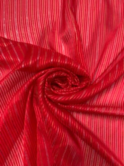 Satin Striped Silk Chiffon With Lurex Pinstripes - Hot Red / Gold / Silver