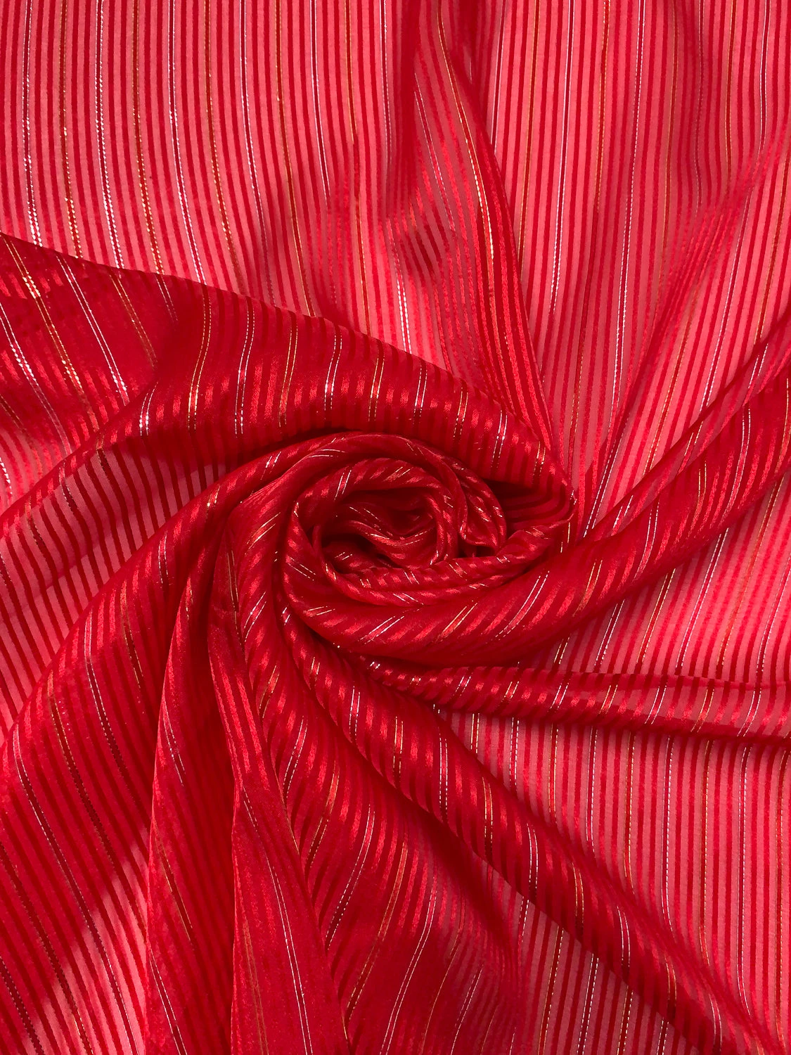 Satin Striped Silk Chiffon With Lurex Pinstripes - Hot Red / Gold / Silver 4 Satin Striped Silk Chiffon With Lurex Pinstripes - Hot Red / Gold / Silver - Image 2