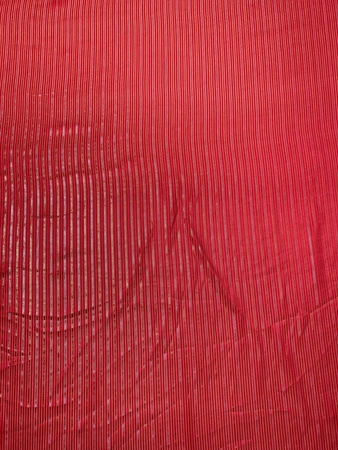 Satin Striped Silk Chiffon With Lurex Pinstripes - Hot Red / Gold / Silver 6 Satin Striped Silk Chiffon With Lurex Pinstripes - Hot Red / Gold / Silver - Image 4