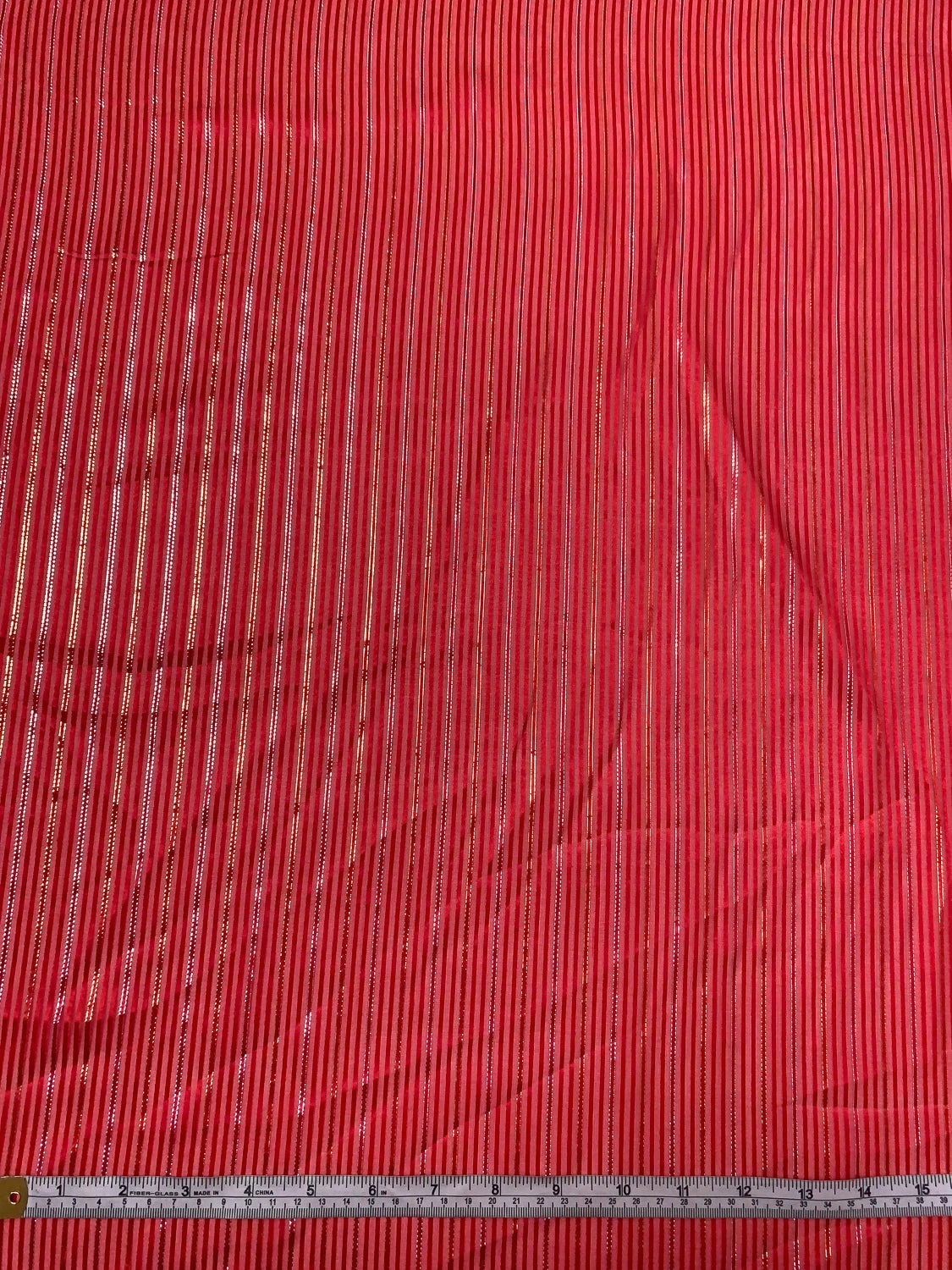 Satin Striped Silk Chiffon With Lurex Pinstripes - Hot Red / Gold / Silver 7 Satin Striped Silk Chiffon With Lurex Pinstripes - Hot Red / Gold / Silver - Image 5