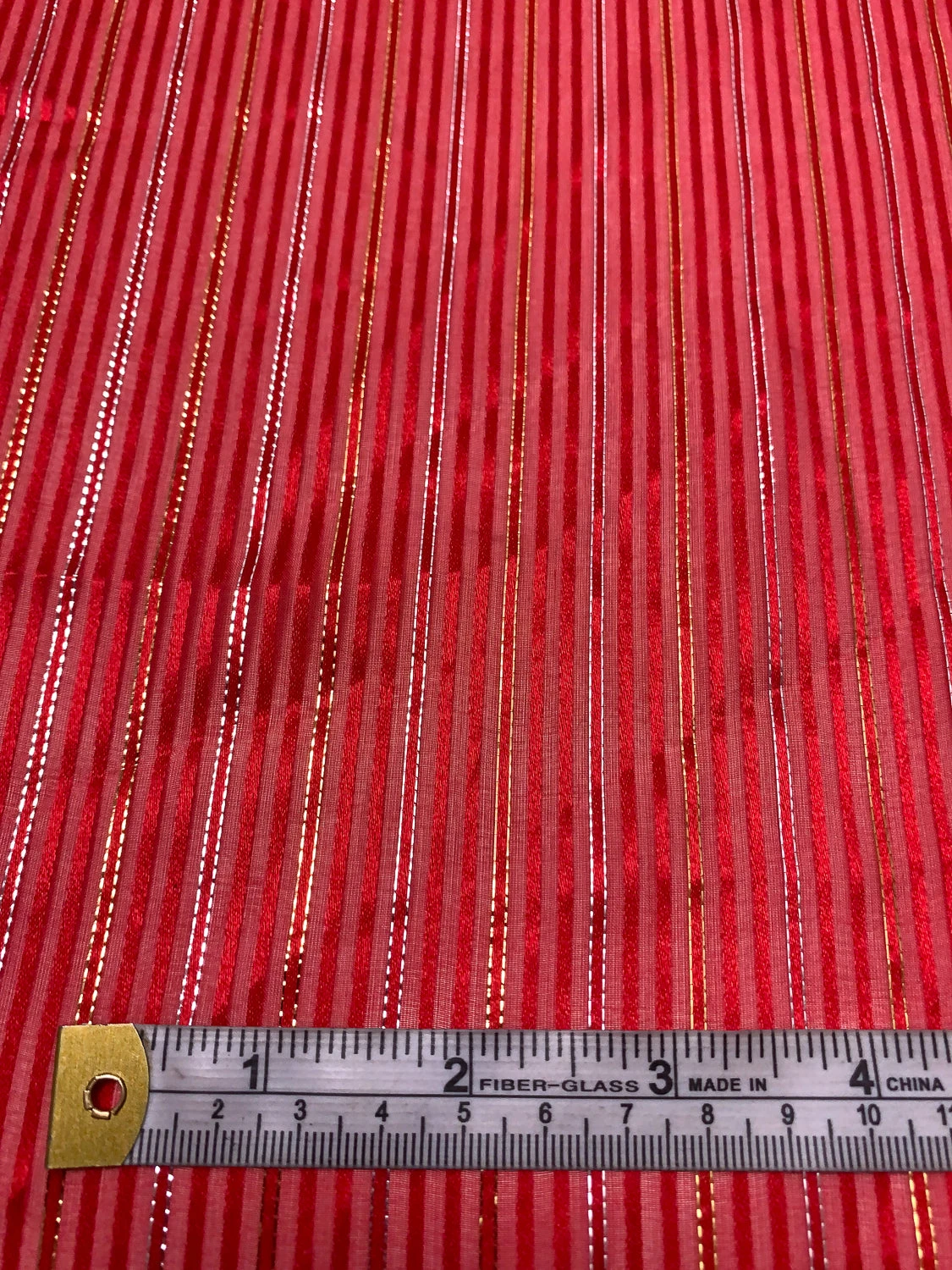 Satin Striped Silk Chiffon With Lurex Pinstripes - Hot Red / Gold / Silver 8 Satin Striped Silk Chiffon With Lurex Pinstripes - Hot Red / Gold / Silver - Image 6