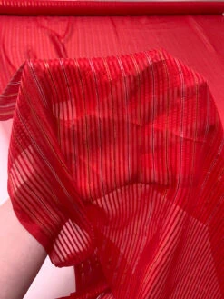 Satin Striped Silk Chiffon With Lurex Pinstripes - Hot Red / Gold / Silver 19 Satin Striped Silk Chiffon With Lurex Pinstripes - Hot Red / Gold / Silver -Fabrics And Fabrics Store 19345 9