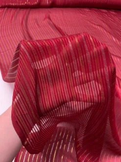 Satin Striped Silk Chiffon With Lurex Pinstripes - Wine / Gold / Silver -Fabrics And Fabrics Store 19346 9