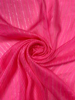 Satin Striped Silk Chiffon With Lurex Pinstripes - Hot Pink / Gold / Silver