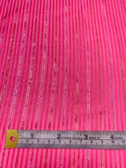 Satin Striped Silk Chiffon With Lurex Pinstripes - Hot Pink / Gold / Silver -Fabrics And Fabrics Store 19347 5