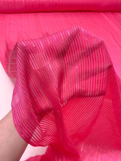 Satin Striped Silk Chiffon With Lurex Pinstripes - Hot Pink / Gold / Silver -Fabrics And Fabrics Store 19347 8