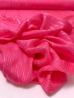 Satin Striped Silk Chiffon With Lurex Pinstripes - Hot Pink / Gold / Silver -Fabrics And Fabrics Store 19347 9