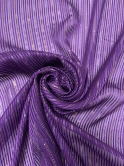 Satin Striped Silk Chiffon With Lurex Pinstripes - Purple / Gold / Silver