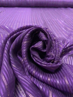 Satin Striped Silk Chiffon With Lurex Pinstripes - Purple / Gold / Silver 13 Satin Striped Silk Chiffon With Lurex Pinstripes - Purple / Gold / Silver -Fabrics And Fabrics Store 19349 3