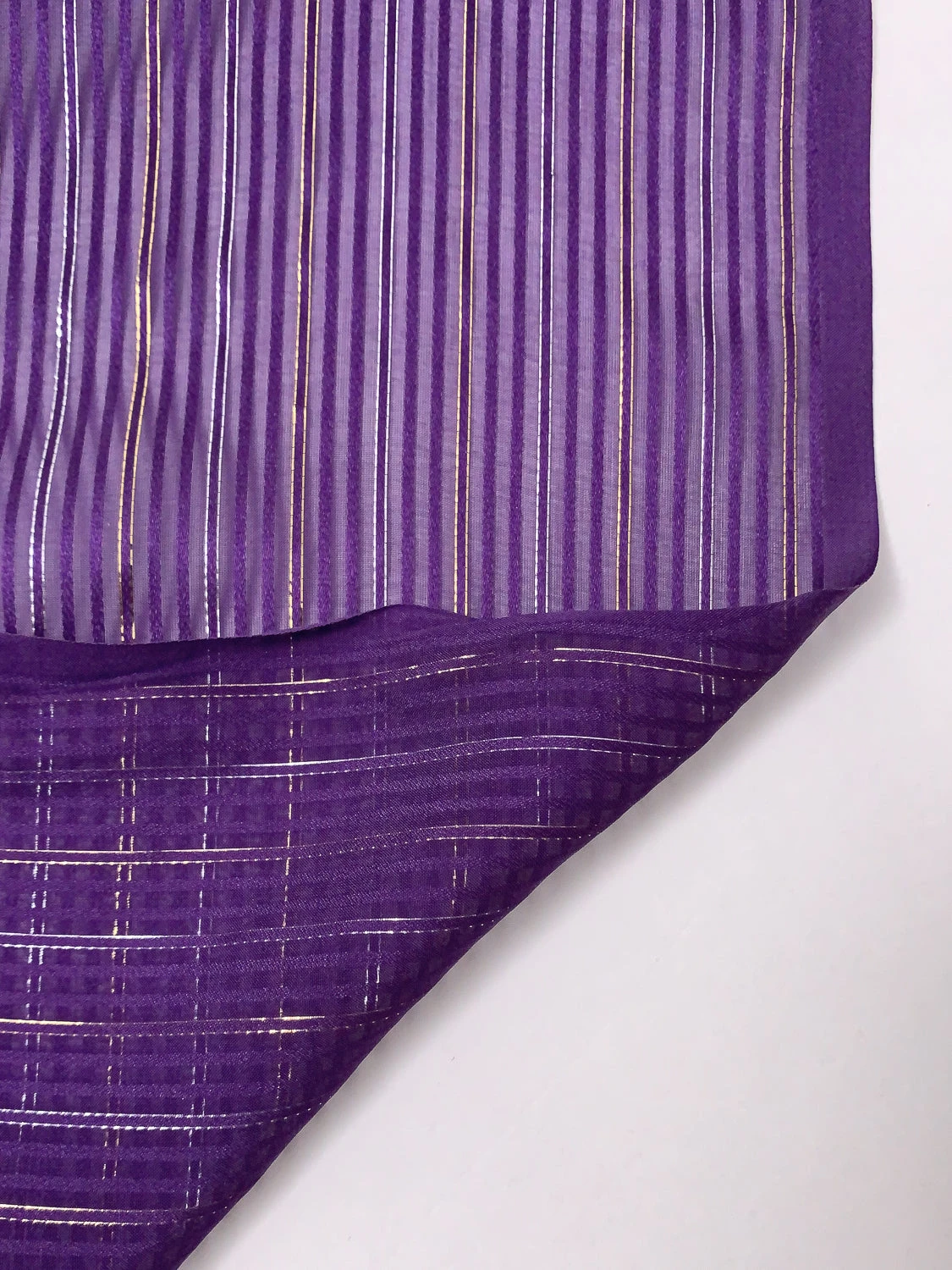Satin Striped Silk Chiffon With Lurex Pinstripes - Purple / Gold / Silver 9 Satin Striped Silk Chiffon With Lurex Pinstripes - Purple / Gold / Silver - Image 7