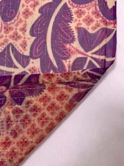 Floral Leaf And Lattice Printed Silk Chiffon With Lurex Pinstripes - Purple / Magenta / Beige / Coral -Fabrics And Fabrics Store 19350 7